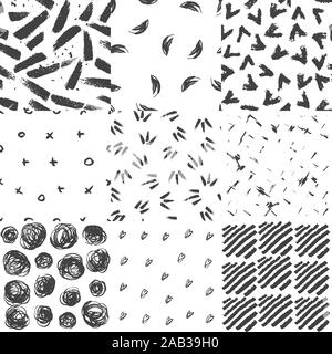Dekorative nahtlose Muster mit handdrawn Formen. Von Hand bemalt grungy Tinte schwarz Chalk Doodles auf weißem Hintergrund. Trendy grunge endlose Textur für Stock Vektor