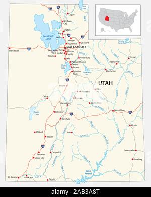 Straßenkarte des US-amerikanischen Bundesstaates Utah Stock Vektor
