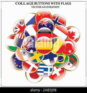 Hell eingestellt von Bannern mit Fahnen. Bunte Illustrationen mit den Flaggen der Welt für Web Design. Stock Vektor