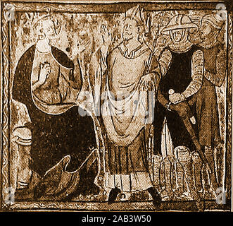 Eine alte Abbildung sagte zu dokumentieren eine Auseinandersetzung zwischen König Heinrich II. und Thomas Becket (auch bekannt als der heilige Thomas von Canterbury, Thomas von London und Thomas à Becket -1119-1170). Sie wurden in regelmäßigen Streit über die Rechte und Privilegien der Kirche schließlich zu seiner Ermordung von Männern des Königs in der Kathedrale von Canterbury. Stockfoto