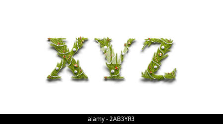 Dekorative XYZ-Buchstaben, Weihnachtsschrift Mockup isoliert Stockfoto