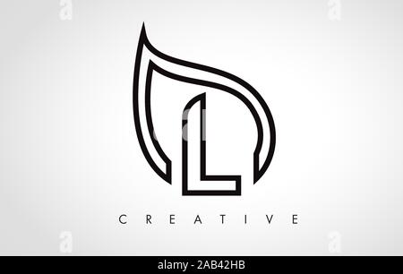 L Leaf Logo Brief Design mit Blatt Umrisse Vector Illustration. Stock Vektor