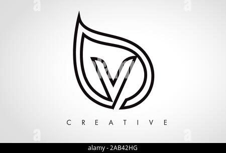 V Leaf Logo Brief Design mit Blatt Umrisse Vector Illustration. Stock Vektor