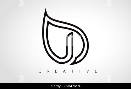J Leaf Logo Brief Design mit Blatt Umrisse Vector Illustration. Stock Vektor