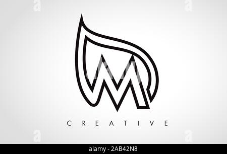 M Leaf Logo Brief Design mit Blatt Umrisse Vector Illustration. Stock Vektor