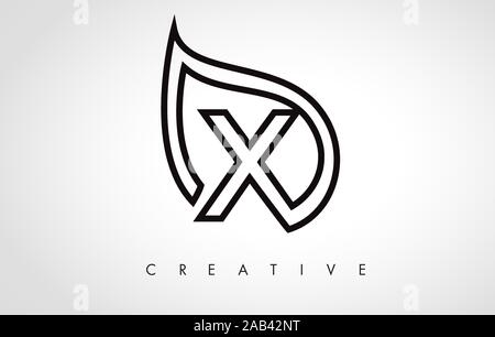 X Leaf Logo Brief Design mit Blatt Umrisse Vector Illustration. Stock Vektor