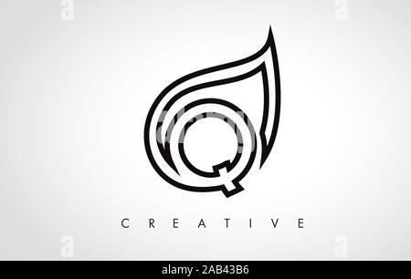 Q Leaf Logo Brief Design mit Blatt Umrisse Vector Illustration. Stock Vektor