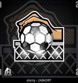 Hand Ball in der Mitte der Fußball Ziel net. Sport Logo für die Fußball-Nationalmannschaft Stock Vektor