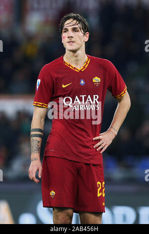 Nicolo' Zaniolo der Roma reagiert während der Italienischen Meisterschaft in der Serie A Fußballspiel zwischen AS Roma und Brescia Calcio am 24. November 2019 im Stadio Olimpico in Rom, Italien - Foto Federico Proietti/ESPA-Bilder Stockfoto