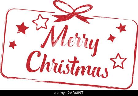 Grunge red Frohe Weihnachten Stempel mit Stern Formen und Geschenkband Stock Vektor