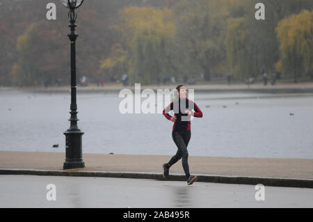 London, Großbritannien. 25 Nov, 2019. nasse Wetter in Hyde Park Credit: JOHNNY ARMSTEAD/Alamy leben Nachrichten Stockfoto