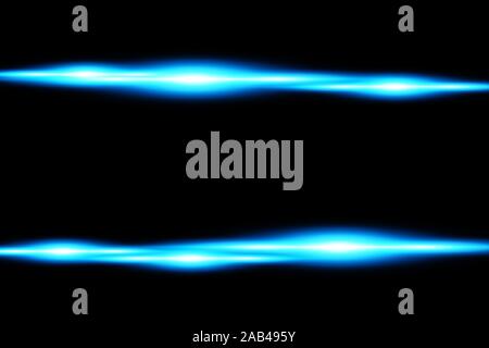 Horizontale blaue Lens Flares pack. Laserstrahlen, horizontalen Lichtstrahlen. Schönes Licht Aufflackern. Leuchtende Streifen auf dunklem Hintergrund. Leuchtende Abstract Stock Vektor