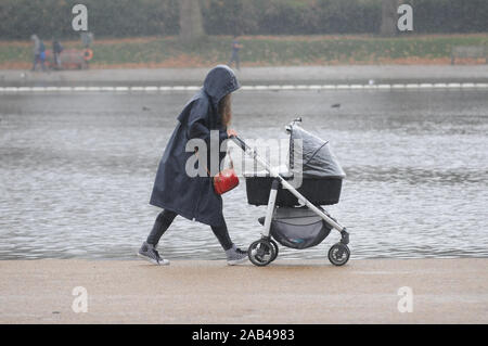 London, Großbritannien. 25 Nov, 2019. nasse Wetter in Hyde Park Credit: JOHNNY ARMSTEAD/Alamy leben Nachrichten Stockfoto