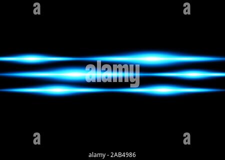 Horizontale blaue Lens Flares pack. Laserstrahlen, horizontalen Lichtstrahlen. Schönes Licht Aufflackern. Leuchtende Streifen auf dunklem Hintergrund. Leuchtende Abstract Stock Vektor