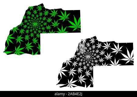 Laayoune-Sakia El Hamra Region (Königreich Marokko, Marokko) Karte cannabis Blatt grün und schwarz ausgelegt ist, Laayoune Daraâ Karte mad Stock Vektor