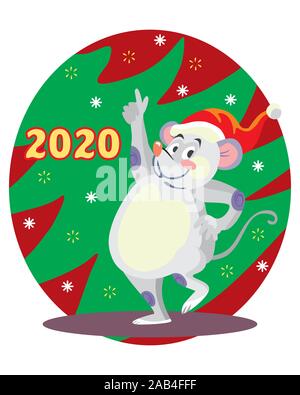 Vector Illustration von niedlichen tanzen Maus Zeichen auf Hintergrund mit Weihnachtsbaum. Vektor cartoon Lager Abbildung. Winter Urlaub, Heiligabend Stock Vektor