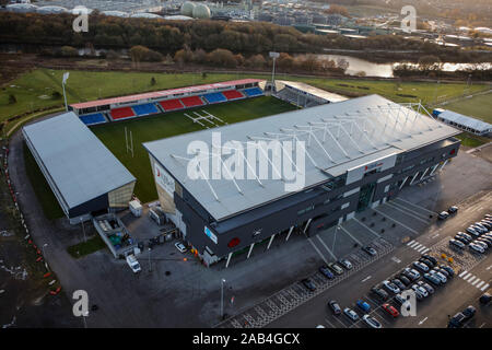 Luftaufnahme des AJ Bell Stadium, Salford, Manchester, Großbritannien Stockfoto