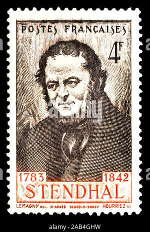 Französische Briefmarke (1942): Stendhal (Marie-Henri Beyle: 1783-1842) aus dem 19. Jahrhundert französischer Schriftsteller Stockfoto