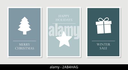 Satz von Weihnachten Grußkarten mit Baum Stern und Geschenk Vektor-illustration EPS 10. Stock Vektor