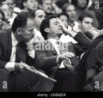 Boston Celtics Trainer Rick Petino reagiert, als die Chicago Bulls score die Boston Celtics während spiel action aginst im Fleet Center in Boston, Ma USA 1997 Foto von Bill belknap Stockfoto