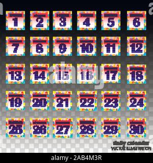 Schaltflächen mit Kalender Termine für den Monat November. Die für die Planung wichtigen Tage. Banner für Feiertage und besondere Tage. Vektor Grafik mit transparentem Hintergrund. Stock Vektor