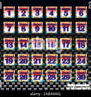 Schaltflächen mit Kalender Termine für den Monat November. Die für die Planung wichtigen Tage. Banner für Feiertage und besondere Tage. Vector Illustration mit schwarzem Hintergrund. Stock Vektor