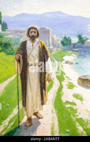 Leinwand "Christus am Ufer des Sees Genisaret" von V. Polenov. Jesus Christus ist zu Fuß entlang der Straße. Stockfoto