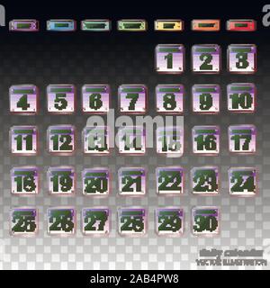 Schaltflächen mit Kalender Termine für den Monat November. Die für die Planung wichtigen Tage. Banner für Feiertage und besondere Tage. Vektor Grafik mit transparentem Hintergrund. Stock Vektor