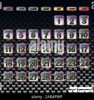 Schaltflächen mit Kalender Termine für den Monat November. Die für die Planung wichtigen Tage. Banner für Feiertage und besondere Tage. Vector Illustration mit schwarzem Hintergrund. Stock Vektor