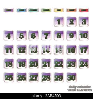 Schaltflächen mit Kalender Termine für den Monat November. Die für die Planung wichtigen Tage. Banner für Feiertage und besondere Tage. Vector Illustration mit schwarzem Hintergrund. Stock Vektor