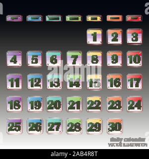 Schaltflächen mit Kalender Termine für den Monat November. Die für die Planung wichtigen Tage. Banner für Feiertage und besondere Tage. Vector Illustration mit schwarzem Hintergrund. Stock Vektor