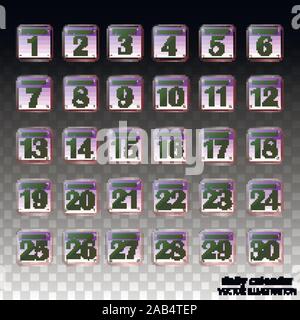 Schaltflächen mit Kalender Termine für den Monat November. Die für die Planung wichtigen Tage. Banner für Feiertage und besondere Tage. Vektor Grafik mit transparentem Hintergrund. Stock Vektor