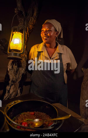 Reestaurant in Mashatu Lounge Main Camp, Mashatu Game Reserve, Tuli Block, Botswana, Afrika Stockfoto