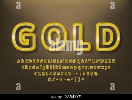 Vektor einrichten der schönen Premium Gold umreißt Alphabet Buchstaben, Zahlen. Vector Illustration Stock Vektor