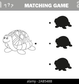 Lustige Schildkröte - Schatten pädagogische Kinder spiel. Vector Illustration von Shadow passende pädagogische Spiel mit glücklichen cartoon Schildkröte für Kinder Stock Vektor