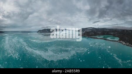 Panoramablick auf eqi Gletscher in Grönland - Sehr wenige Orte in Grönland sind so schön wie dieser Gletscher 70 km nördlich von Ilulissat, in der Disko Bucht Stockfoto