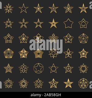 Gold Star Symbole. Sammlung von 36 Vektorlinie Designs Stock Vektor