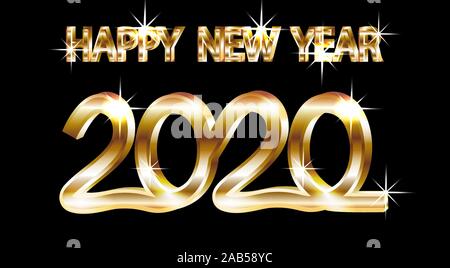 Frohes Neues Jahr ein Stück reines Gold 3D-Beschriftung. 2020. Vector Illustration Stock Vektor