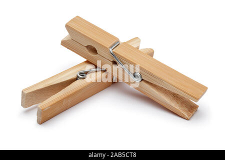 Hölzerne Wäscheklammer isoliert auf weißem Hintergrund Stockfoto
