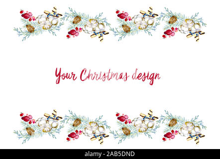 Weihnachten und neues Jahr Grenze mit Aquarell gemalte Elemente. Urlaub dekorative Rahmen für Grußkarten, Einladungen, Menü- und andere Design. Stockfoto