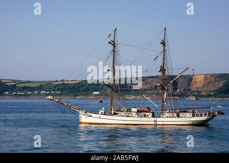 Die brig 'Astrid' in Mount's Bay aus Penzance, Cornwall, UK verankern. Sie sank an der Küste Irlands ein paar Tage nach diesem Foto gemacht wurde. Stockfoto