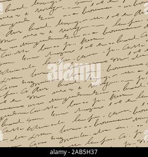 Handschriftliche abstrakte Text nahtlose Muster, Vintage beige Vektor Skript Hintergrund Stock Vektor
