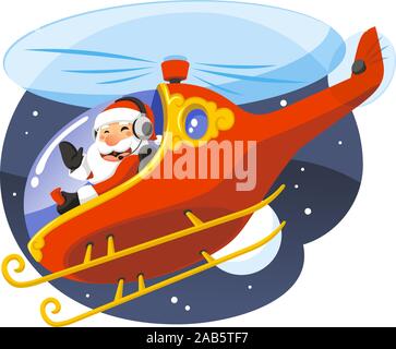 Santa Claus fahren Hubschrauber in der Weihnachtsnacht Abbildung Stock Vektor