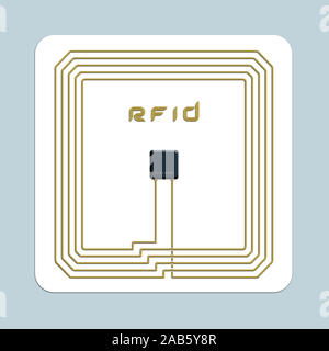 Ein Bild von einer isolierten elektronischen RFID-Karte vor einem blauen Hintergrund Stockfoto