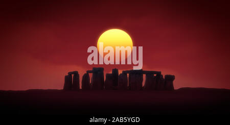 Ein Bild von einem netten und schönen Sonnenuntergang über Stonehenge in der Nähe von Wiltshire, England Stockfoto