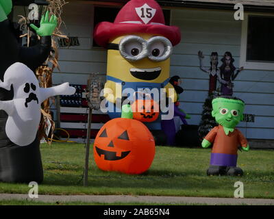 Aufblasbare Halloween-Display, Monroe, Washington, Staat. Stockfoto