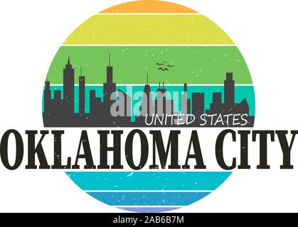 Oklahoma City Skyline Logo. Abenteuer Landschaft gestalten. Vector Illustration Cut-Datei. Stock Vektor