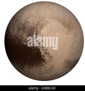 Planet Pluto von Solar System sichtbar Seite in Farbe auf weißem isoliert. Science Fiction Konzept. Elemente dieses Bild wurde von der NASA eingerichtet. Stockfoto