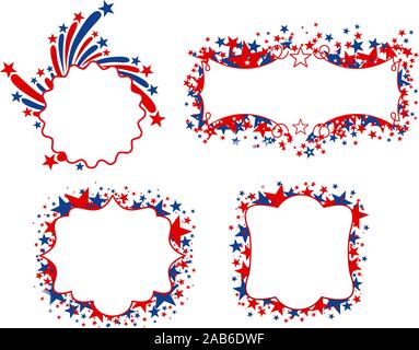 US-patriotische Banner mit Leerraum zu füllen. Vier verschiedene Vereinigte Staaten von Amerika-Banner mit Sternen in rot und blau. Vektor-Illustrationen. Stock Vektor