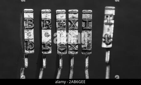 Das Wort BREXIT mit alten Schreibmaschine Hämmer Makro Stockfoto